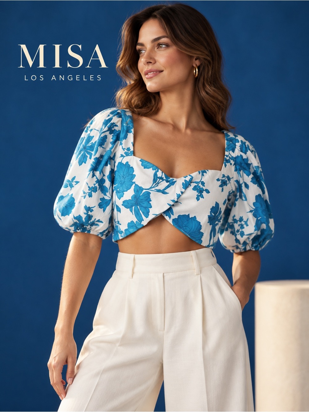 NWT Misa Los Angeles Blue and White Floral Blouse Size Small
